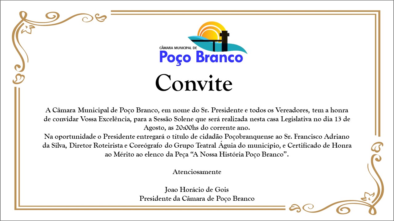 SESSÃƒO SOLENE NO DIA 13 DE AGOSTO DE 2019
